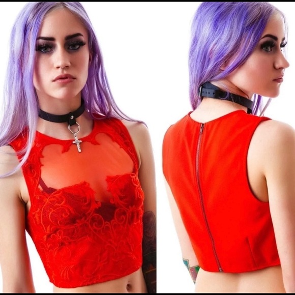 Dolls Kill Tops - Lila Lace Crop Top